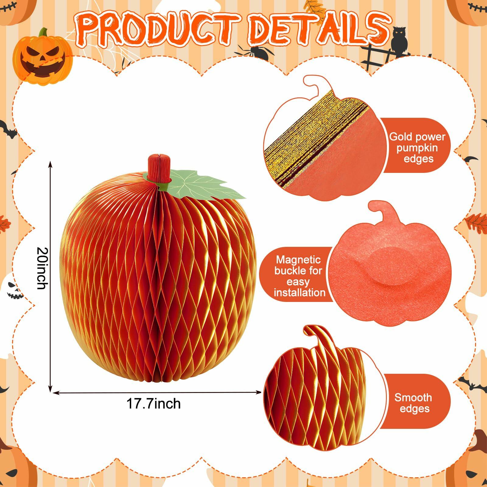 Weekgrat 20'' Giant Honeycomb Pumpkin Decoration Orange Reusable Fall Decor