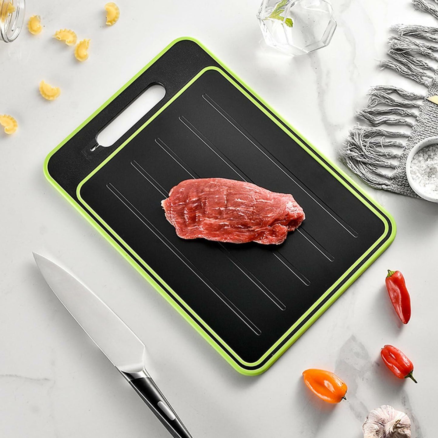 AOWBCGD Cutting Board Double Sided 2 Pcs Large+Small Khaki Stainless Steel