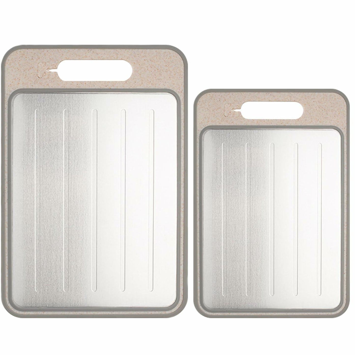 AOWBCGD Cutting Board Double Sided 2 Pcs Large+Small Khaki Stainless Steel