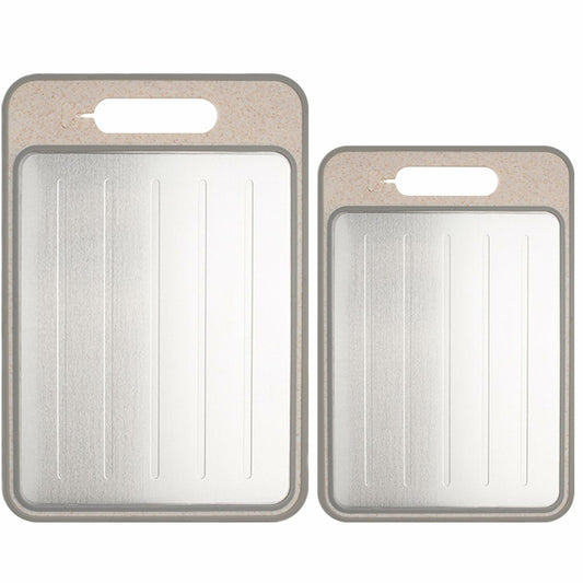 AOWBCGD Cutting Board Double Sided 2 Pcs Large+Small Khaki Stainless Steel