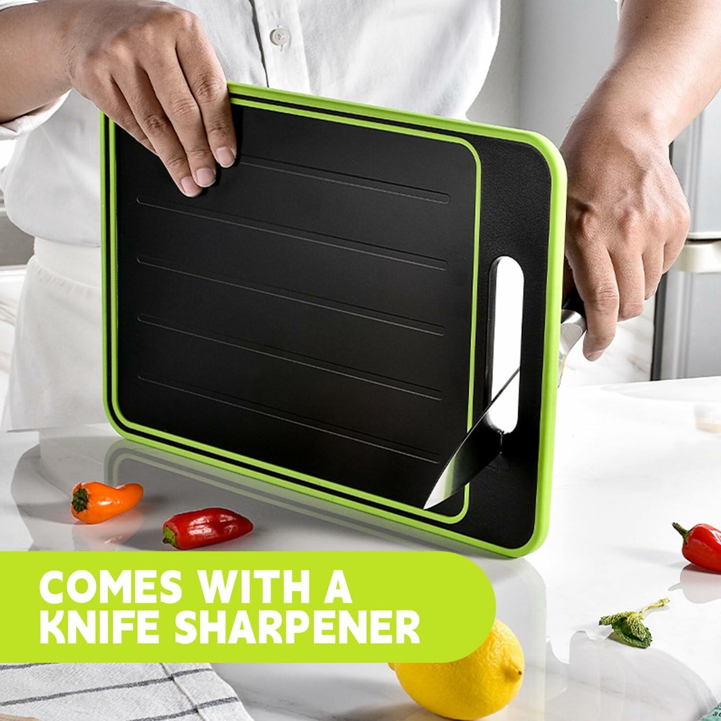 AOWBCGD Cutting Board Double Sided 2 Pcs Large+Small Khaki Stainless Steel