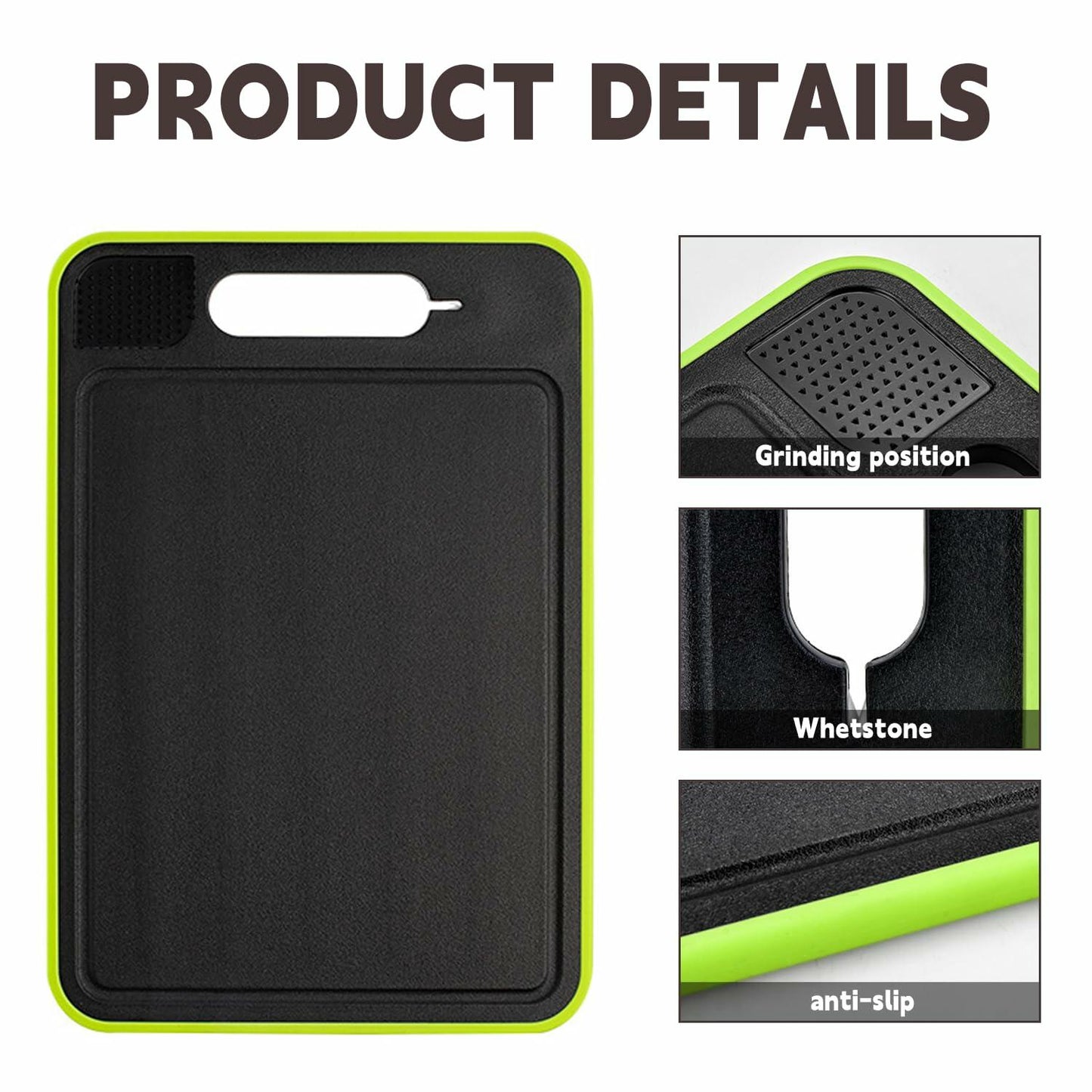 AOWBCGD Cutting Board Double Sided 2 Pcs Large+Small Khaki Stainless Steel