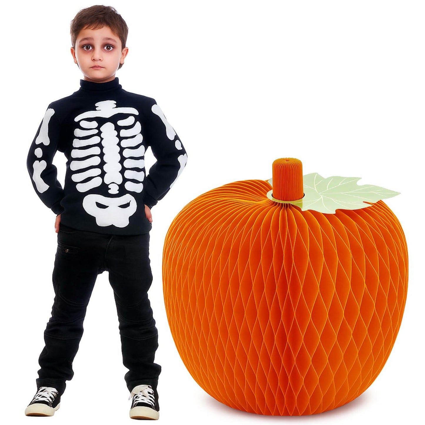 Weekgrat 20'' Giant Honeycomb Pumpkin Decoration Orange Reusable Fall Decor