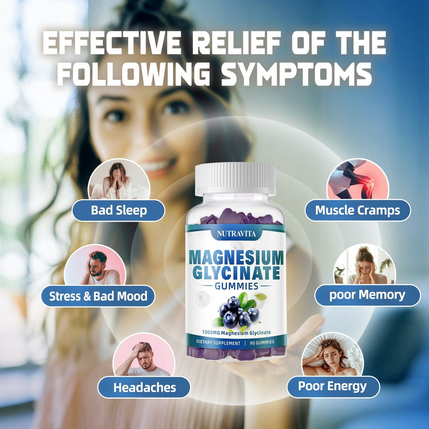 Nutravita Magnesium Glycinate Gummies 1000mg L-Threonate VitD B6 CoQ10 180ct