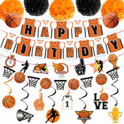 ChenjunCo Basketball Party Decorations Banner Garland Pom Poms Kids Birthday