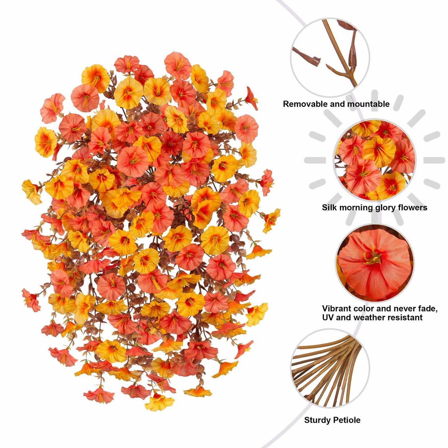 Ivydale 2 PCS Artificial Fall Hanging Flowers Silk Faux Petunias Orange+Yellow