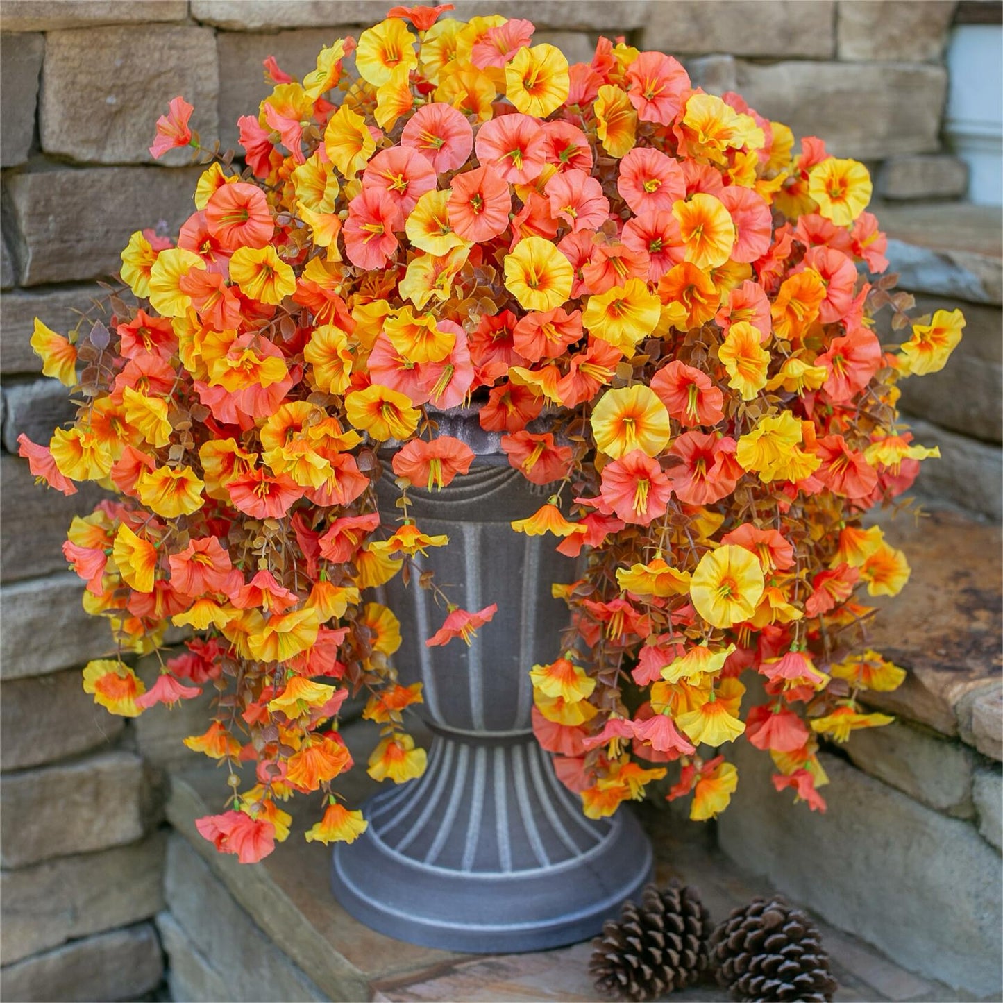 Ivydale 2 PCS Artificial Fall Hanging Flowers Silk Faux Petunias Orange+Yellow