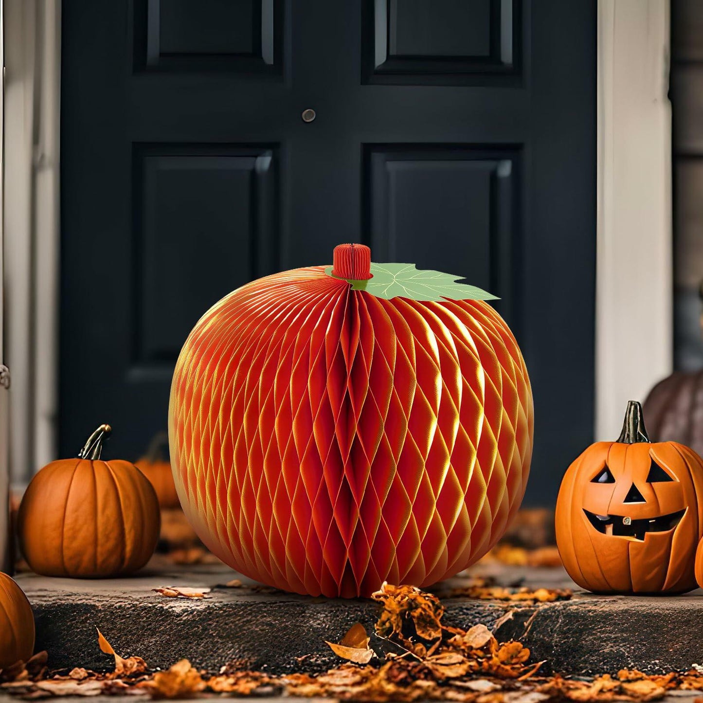 Weekgrat 20'' Giant Honeycomb Pumpkin Decoration Orange Reusable Fall Decor