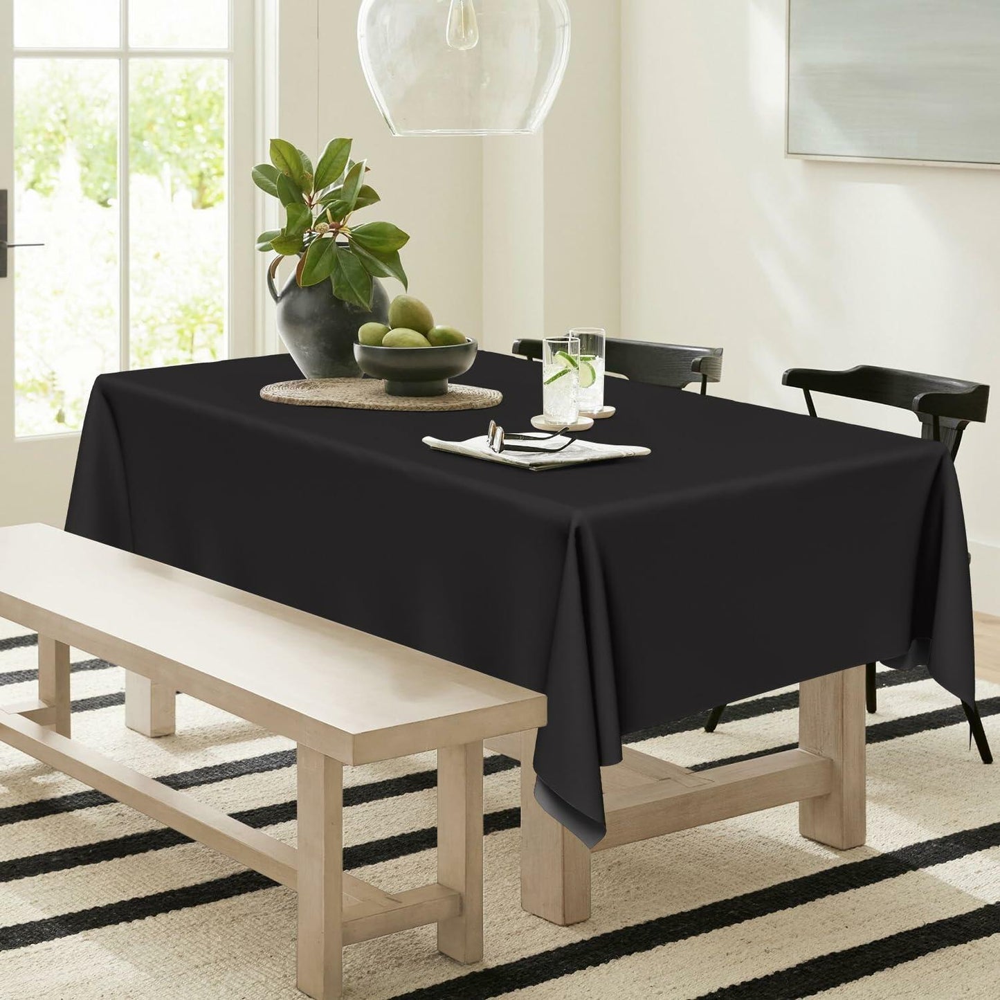 Horaldaily Black 60x120in Rectangular Polyester Tablecloth Stain Resistant