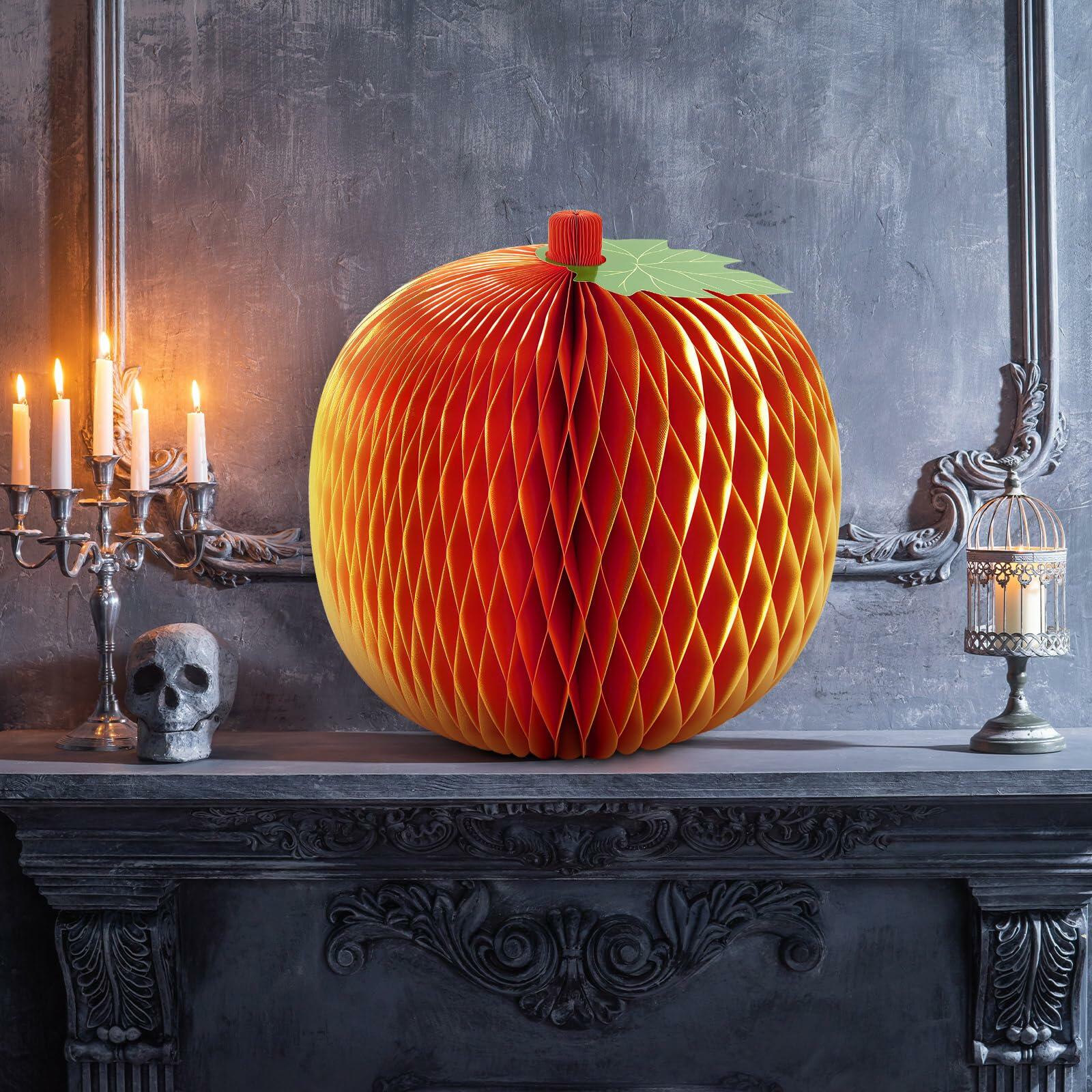 Weekgrat 20'' Giant Honeycomb Pumpkin Decoration Orange Reusable Fall Decor