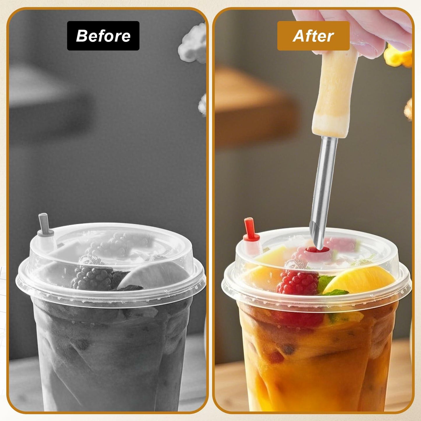 Lusofie 2 Pack Stainless Steel Straw Hole Puncher with Wood Handle