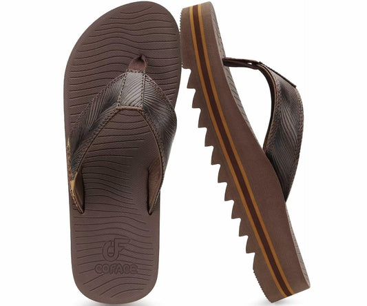 COFACE Mens Arch Support Leather Flip Flops Brown Size 11