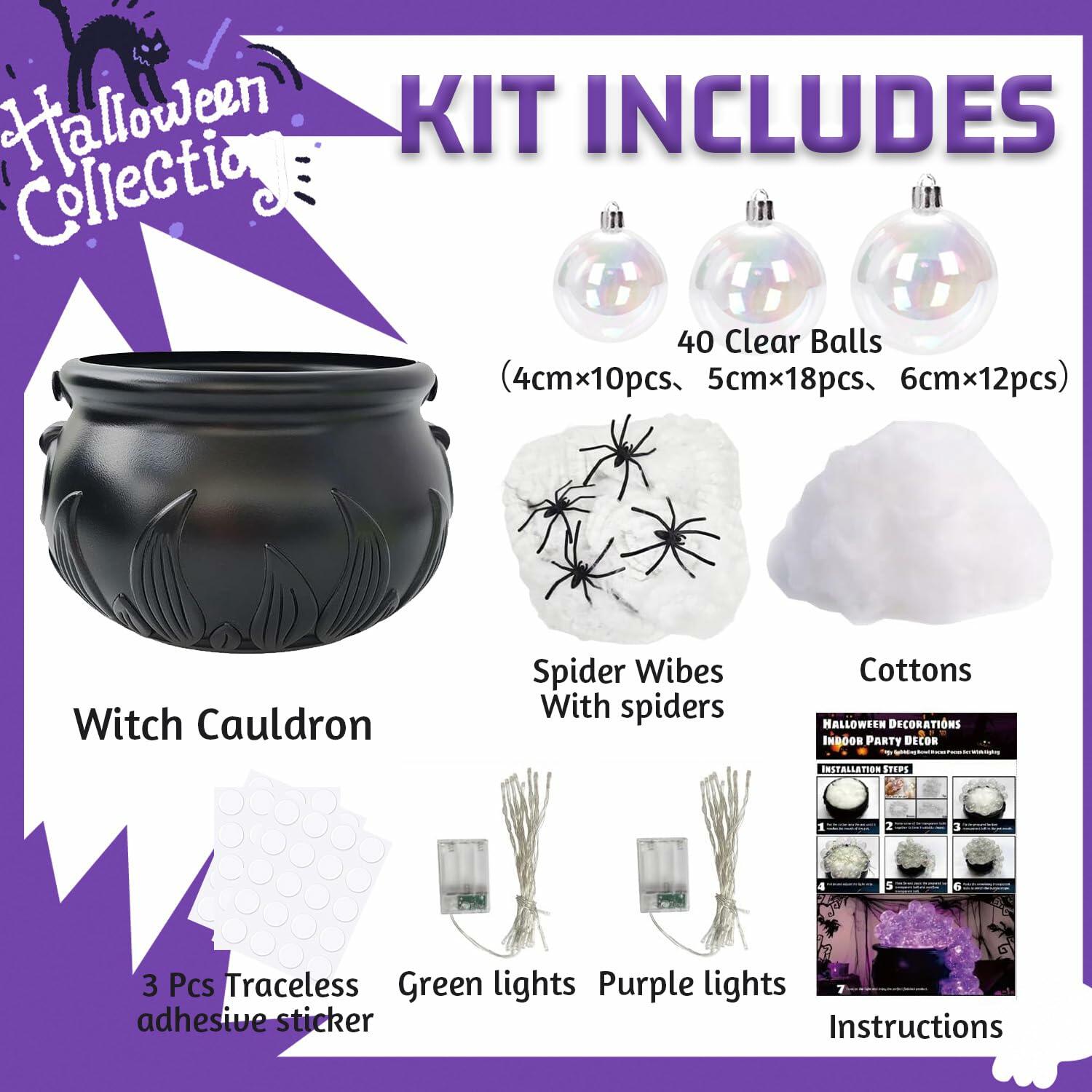 ZUOKEMY Witch Pot Halloween Decoration Light Up Transparent Balls Black