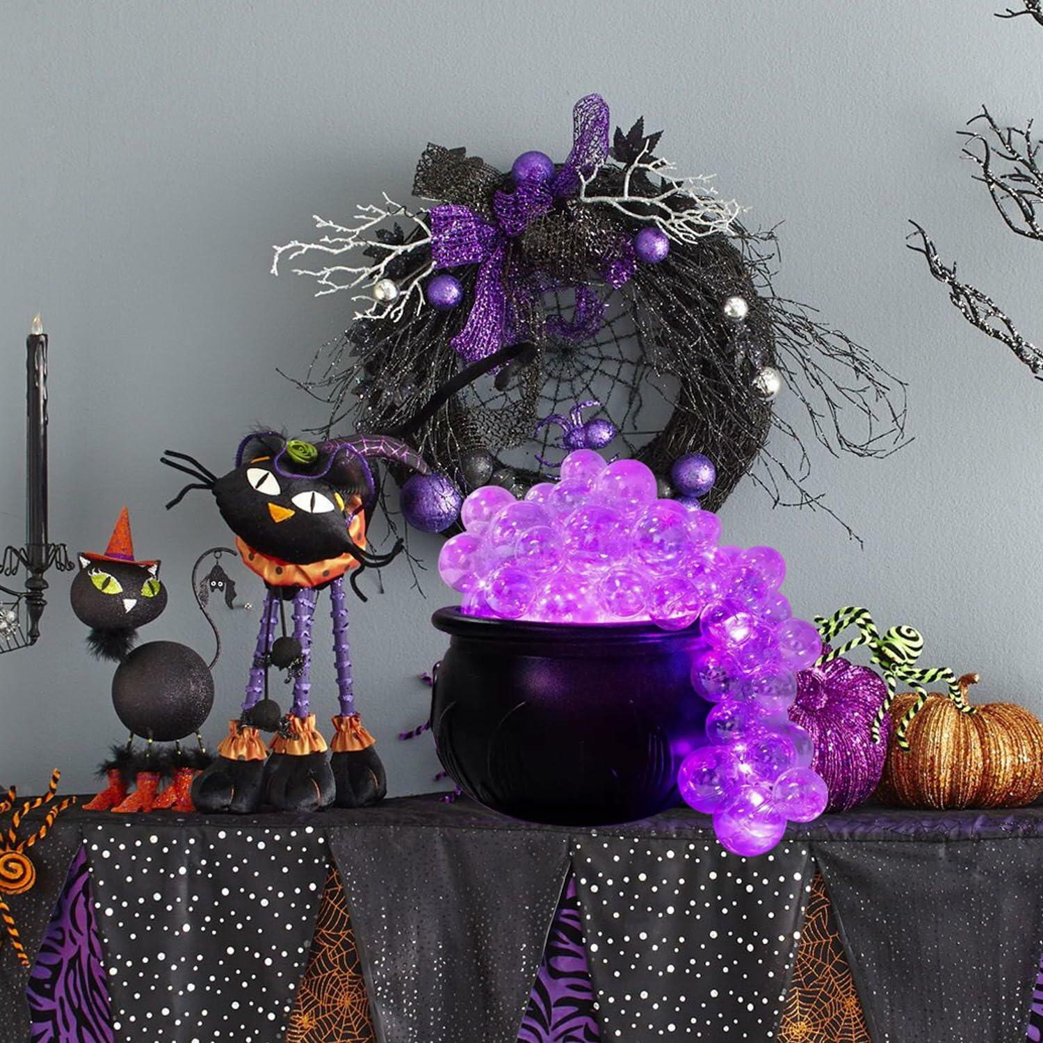 ZUOKEMY Witch Pot Halloween Decoration Light Up Transparent Balls Black