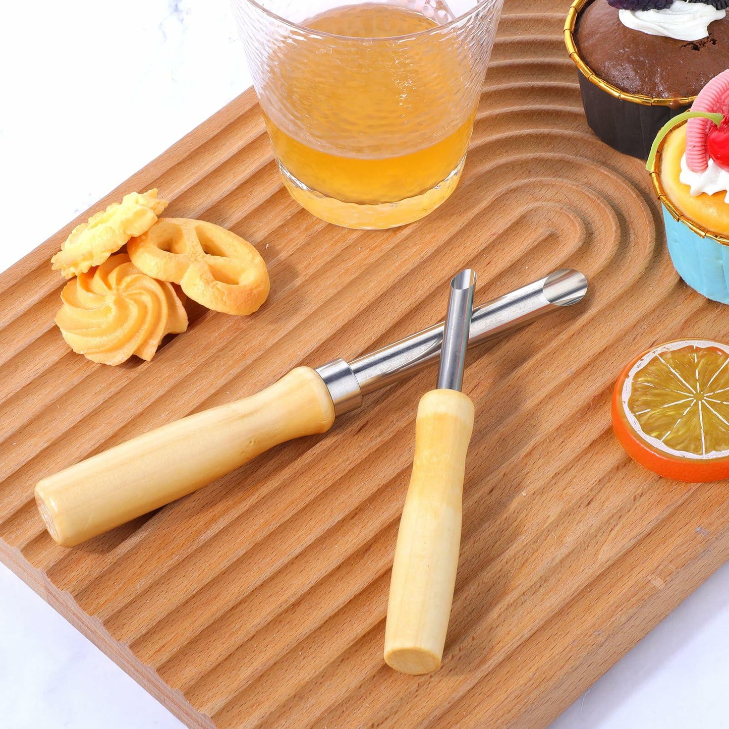 Lusofie 2 Pack Stainless Steel Straw Hole Puncher with Wood Handle