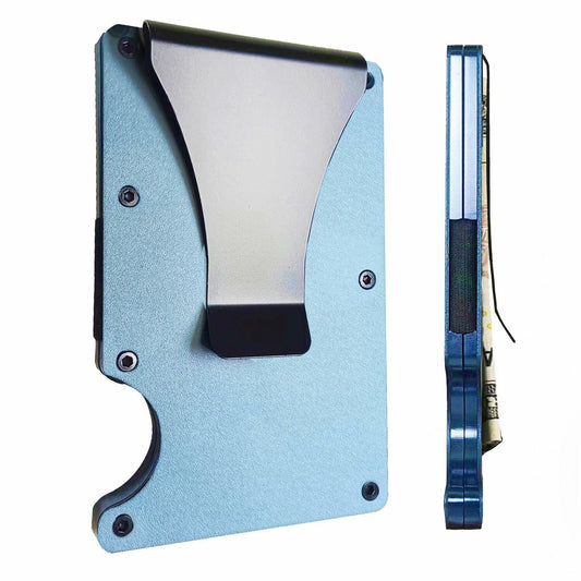 Generic Minimalist Aluminum Credit Card Wallet with Money Clip RFID Blue