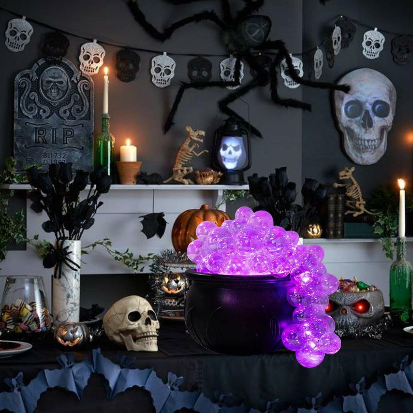 ZUOKEMY Witch Pot Halloween Decoration Light Up Transparent Balls Black