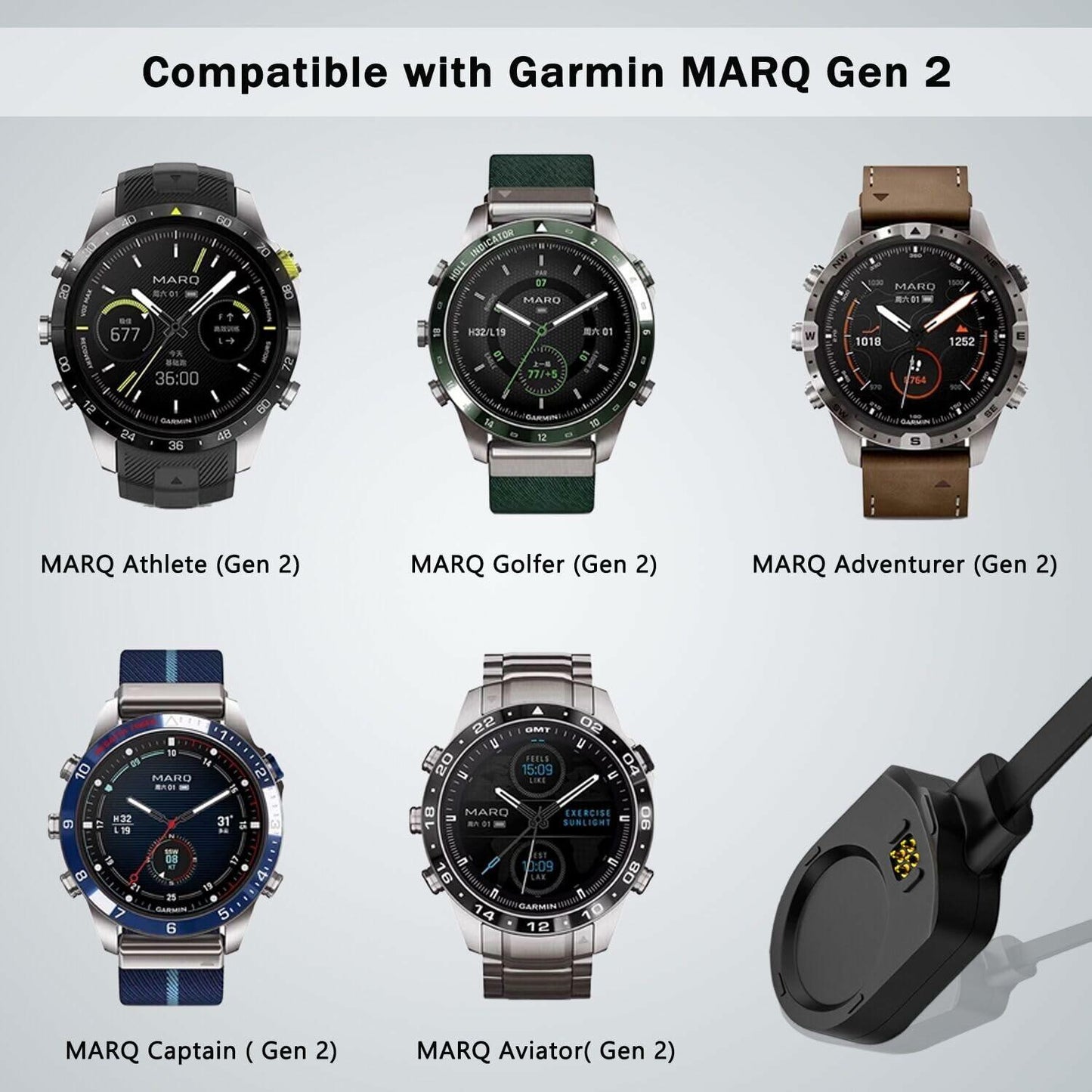 ukiism USB Charging Cable for Garmin MARQ Gen 2 Magnetic Black 3.3ft