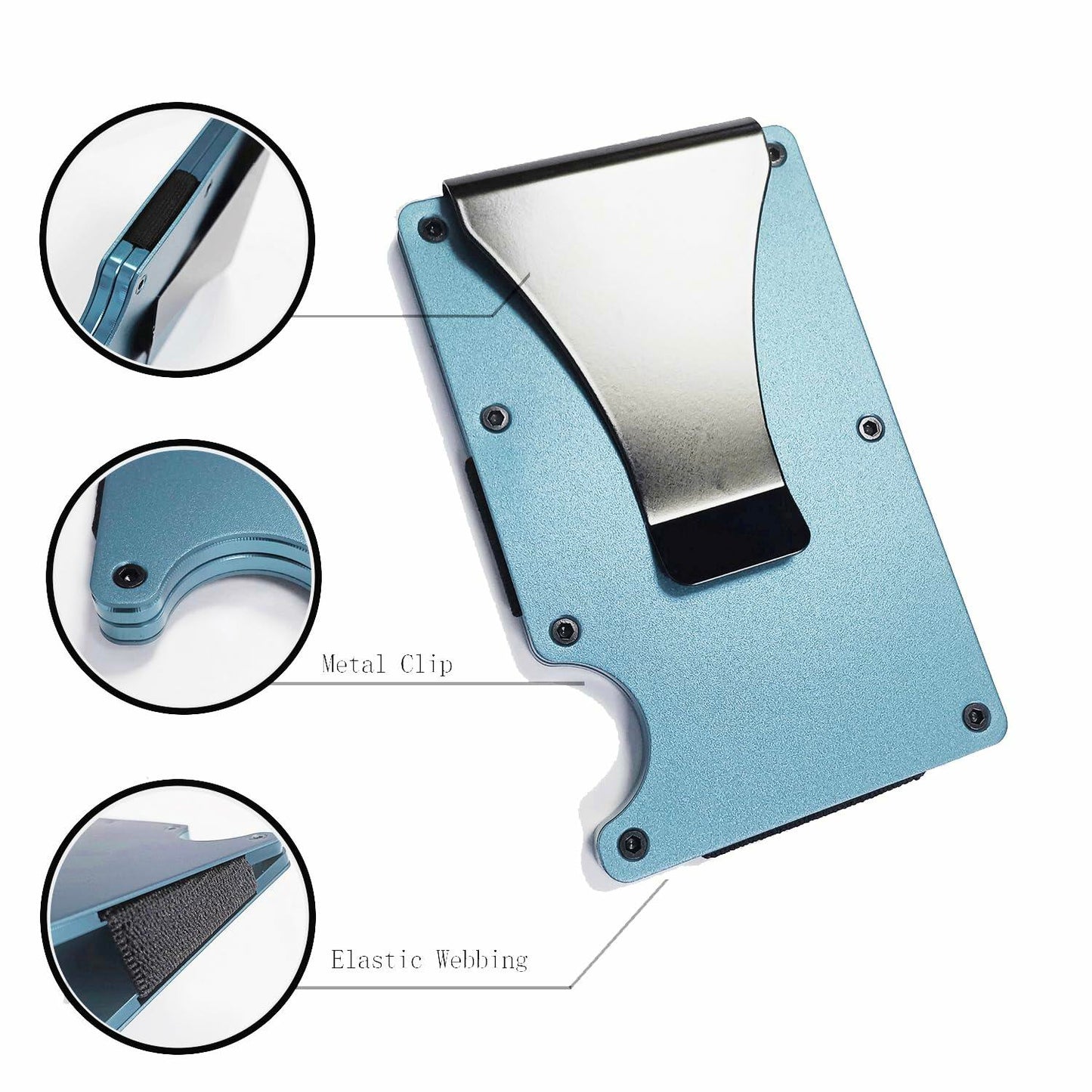 Generic Minimalist Aluminum Credit Card Wallet with Money Clip RFID Blue