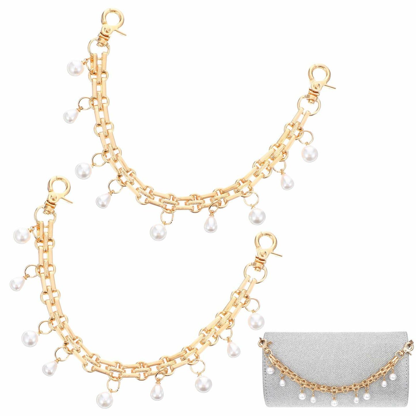 Josojoou 2 Pack Purse Extender Chains Gold Alloy Pearl Accent 10.2 Inch
