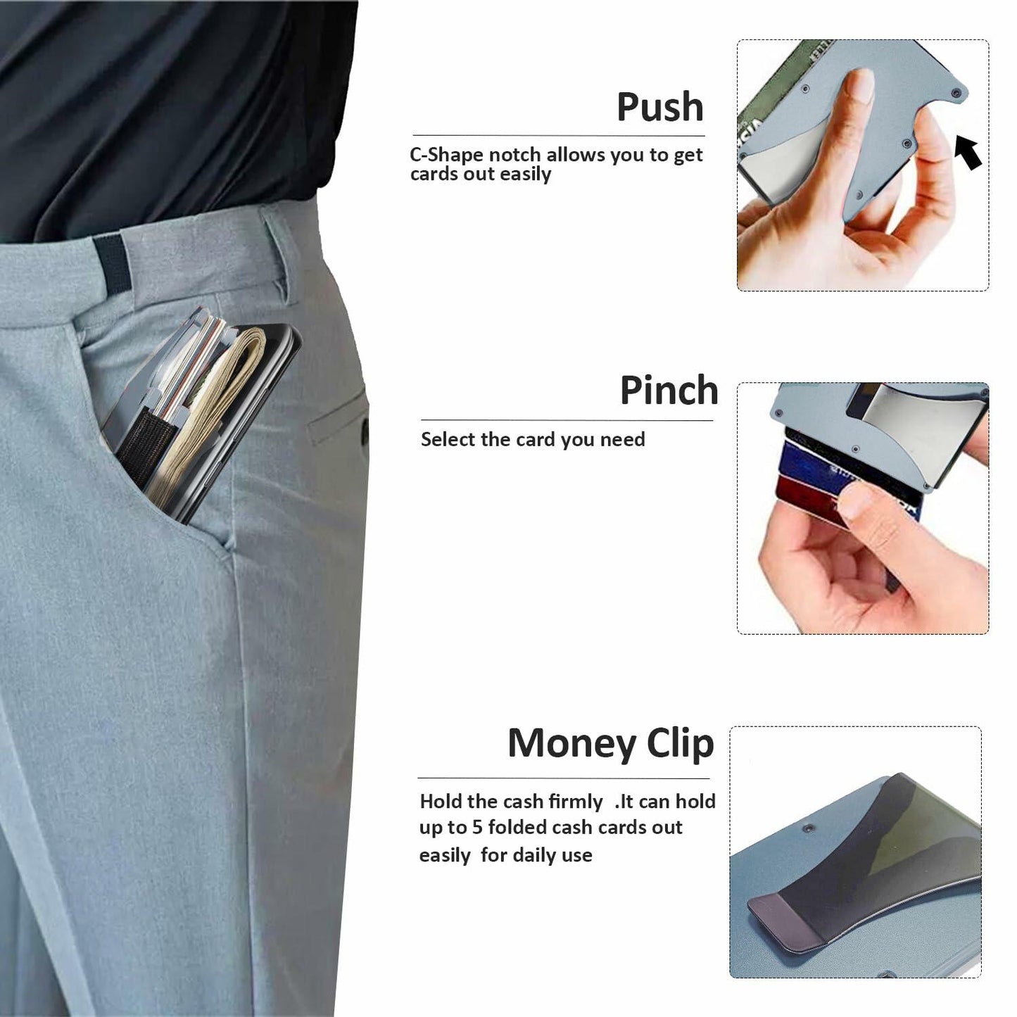 Generic Minimalist Aluminum Credit Card Wallet with Money Clip RFID Blue