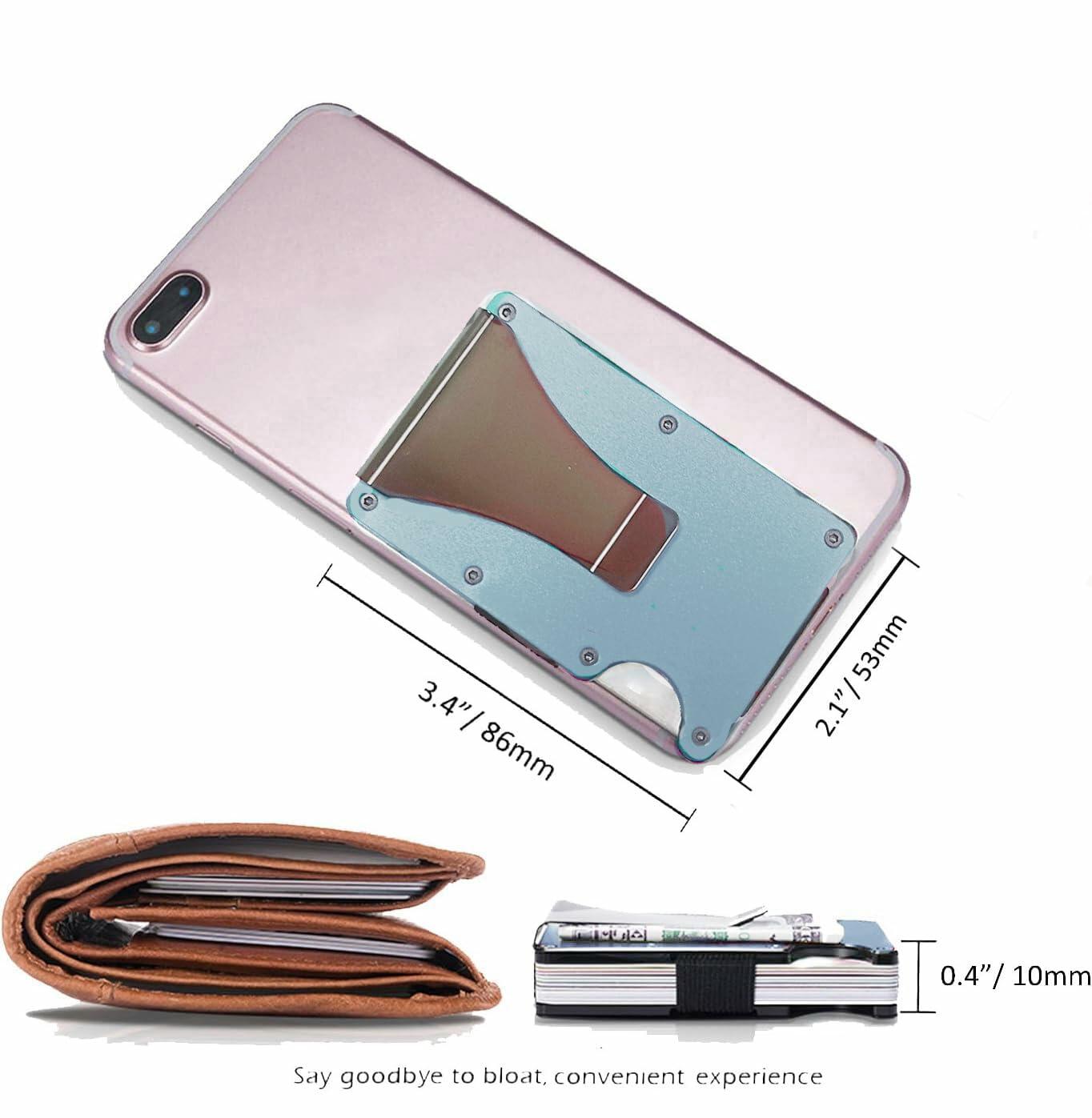 Generic Minimalist Aluminum Credit Card Wallet with Money Clip RFID Blue