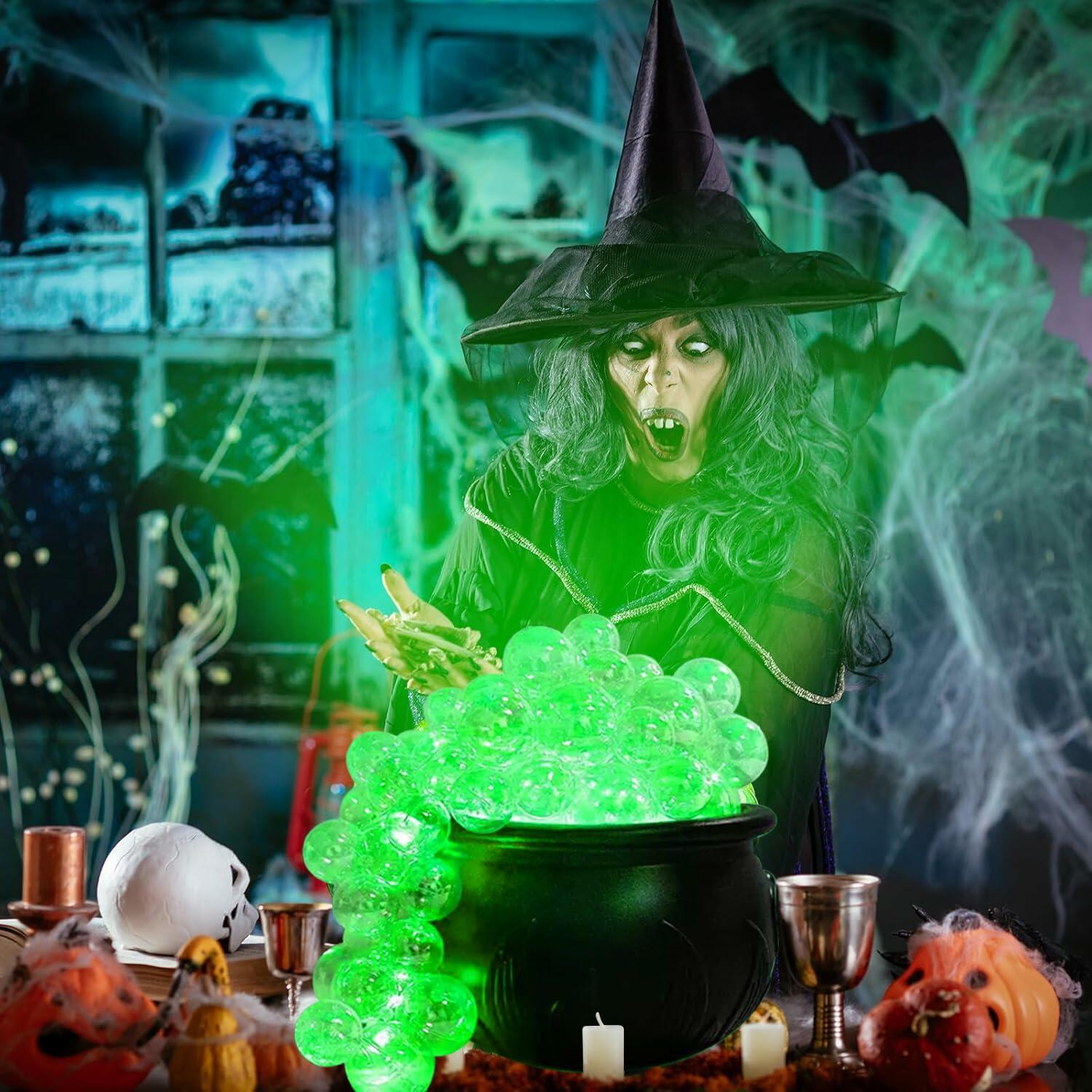 ZUOKEMY Witch Pot Halloween Decoration Light Up Transparent Balls Black