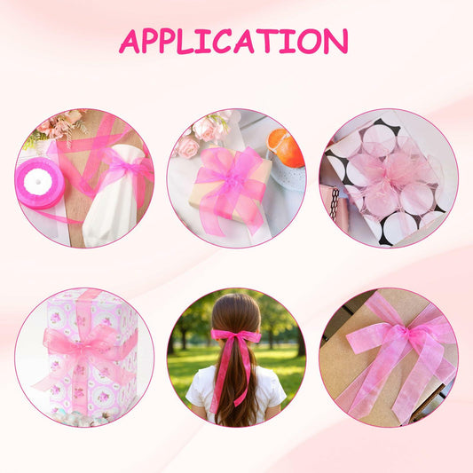 2 Rolls Hot Pink Chiffon Ribbon 1 Inch x 50 Yards Sheer Gift Wrap Crafts