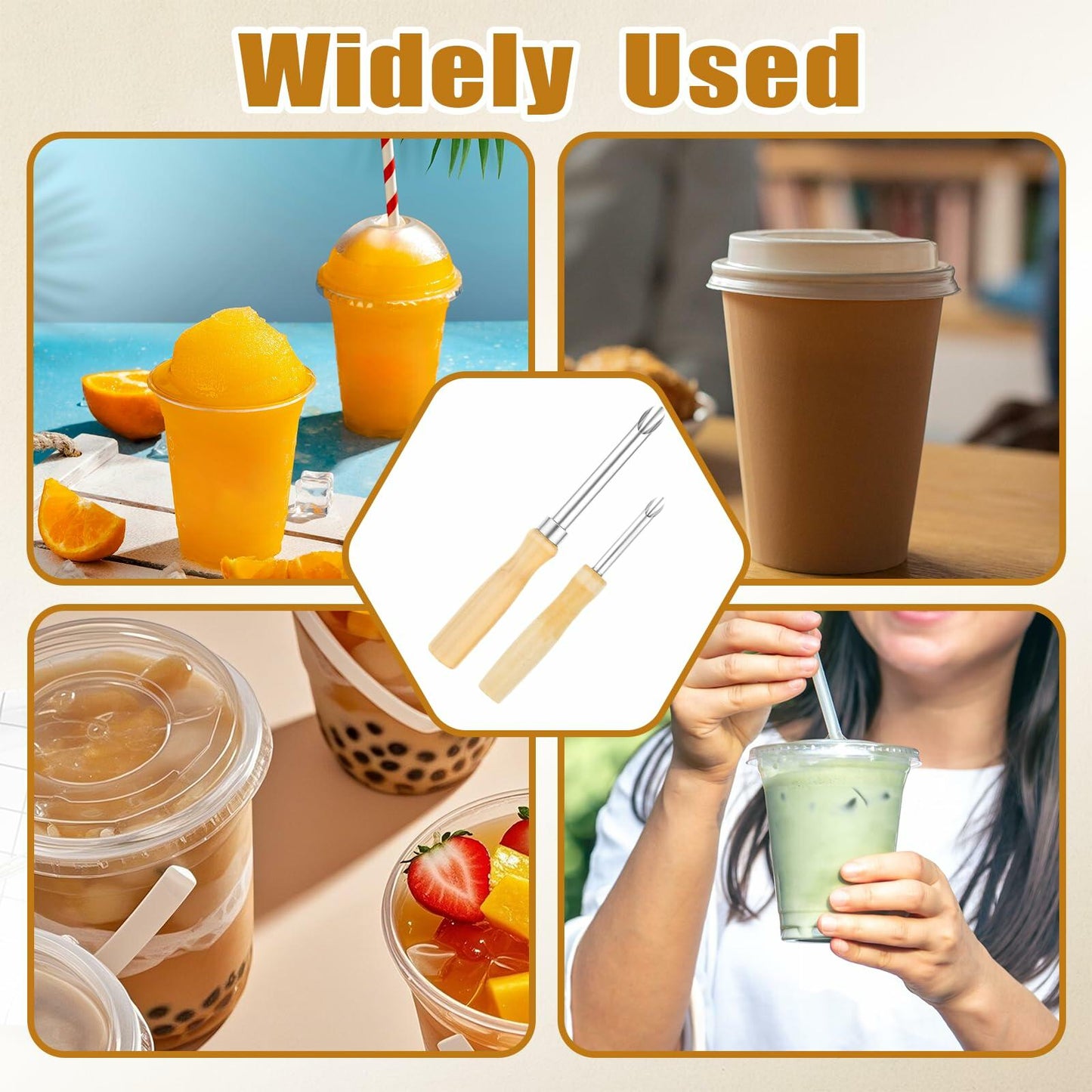 Lusofie 2 Pack Stainless Steel Straw Hole Puncher with Wood Handle