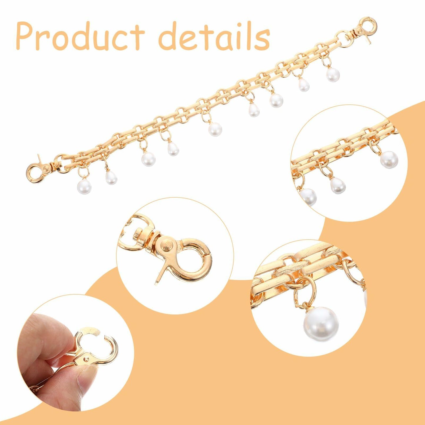 Josojoou 2 Pack Purse Extender Chains Gold Alloy Pearl Accent 10.2 Inch