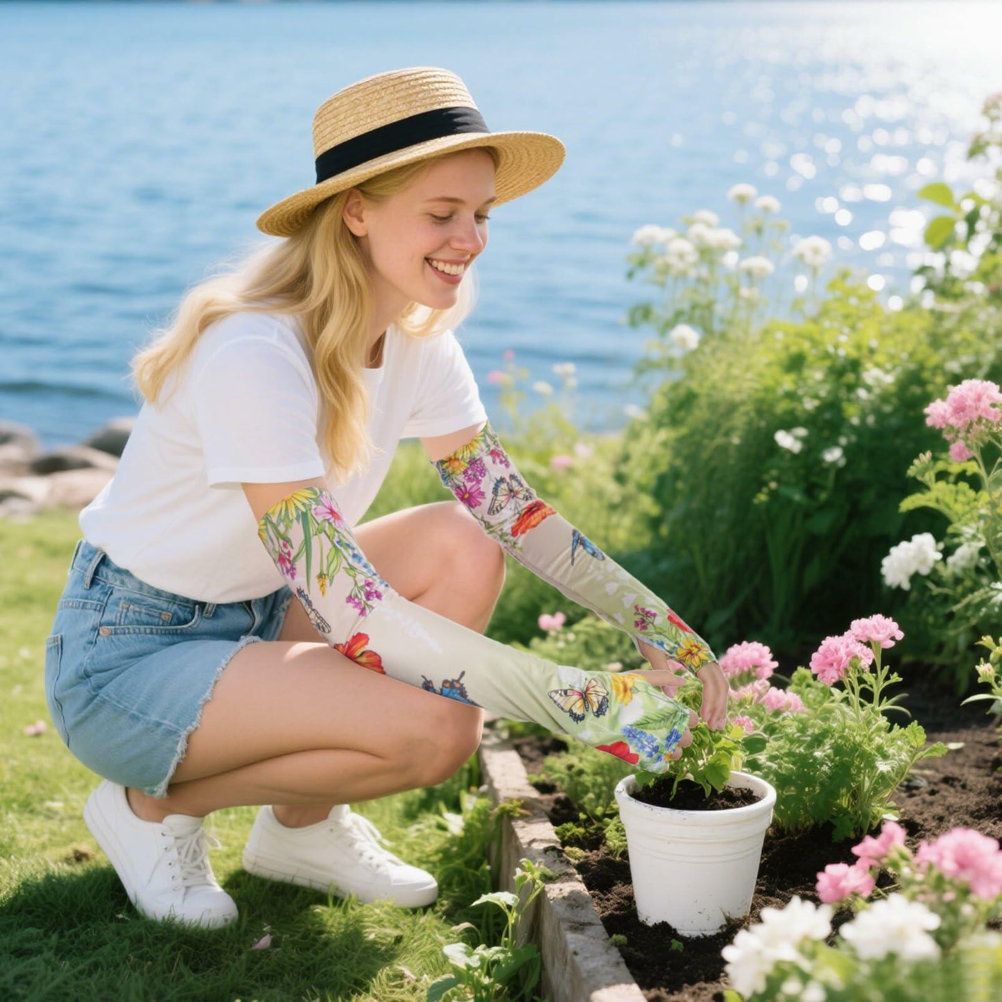 Hmxpls Gardening Sleeves Butterfly Thorn Proof Sun Protection Green Size One