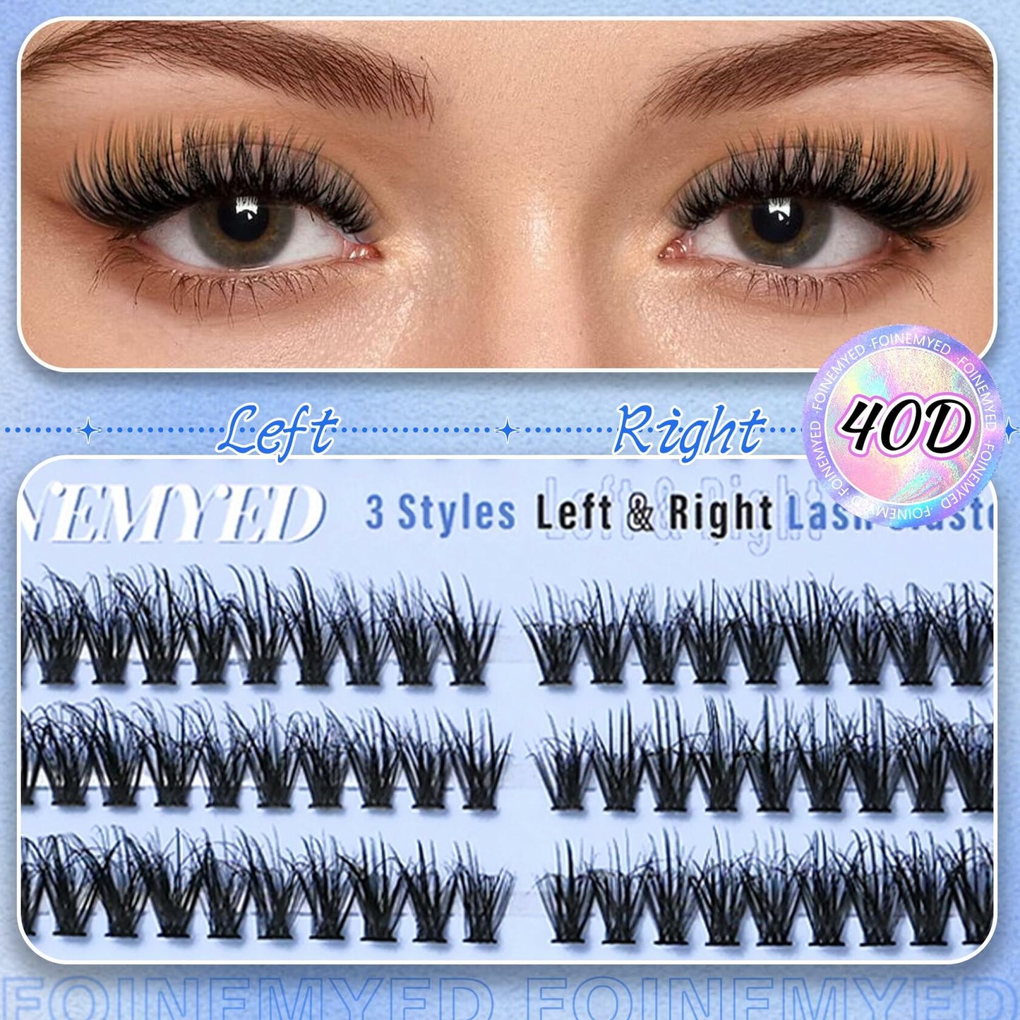 FOINEMYED Lash Clusters 360 Pcs 9-18mm Cat Eye Wispy D Curl Natural