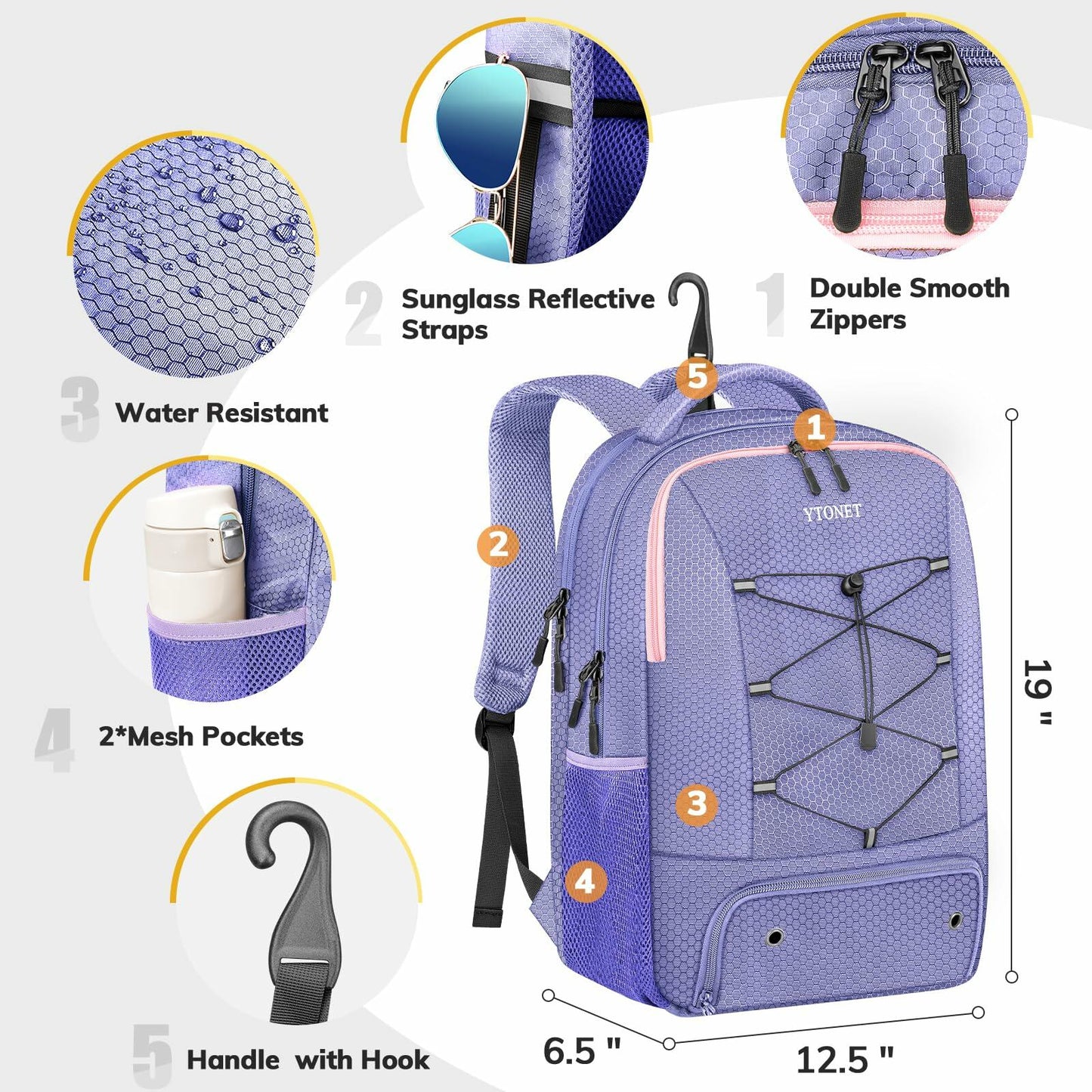 Ytonet Gym Backpack Large Water Resistant 15.6" Laptop Shoe Compartment Purple L