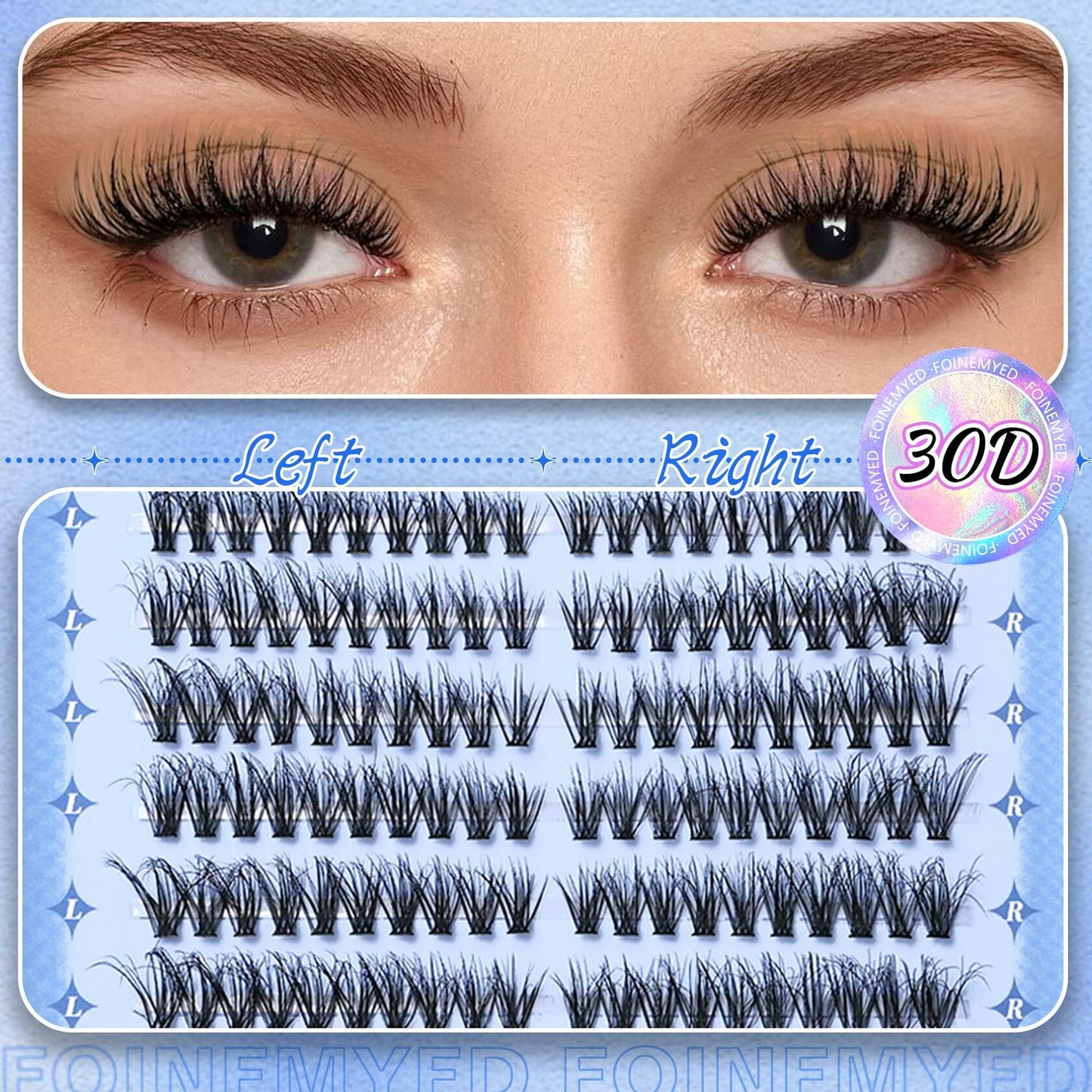 FOINEMYED Lash Clusters 360 Pcs 9-18mm Cat Eye Wispy D Curl Natural