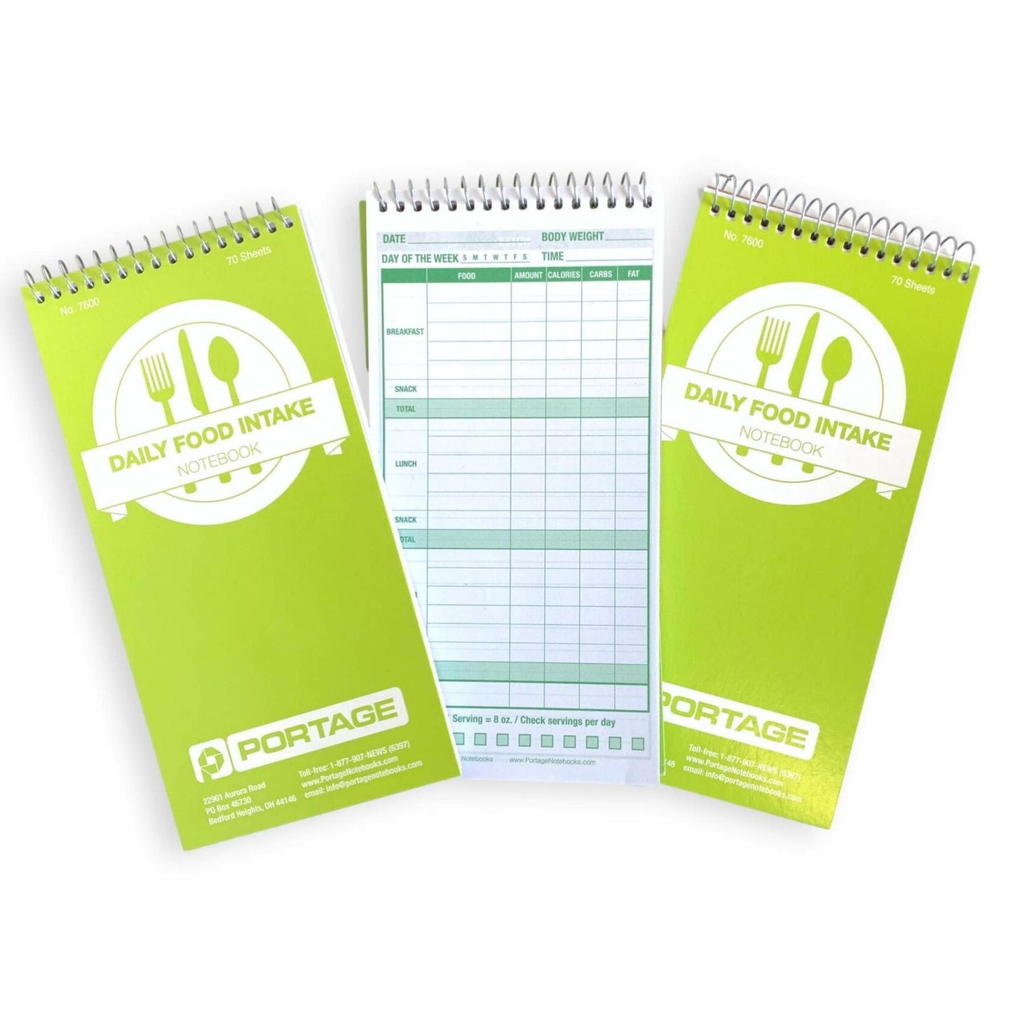 Portage Food Diet Journal 3 Pack Daily Meal Tracker 4x8in 70 Sheets Each