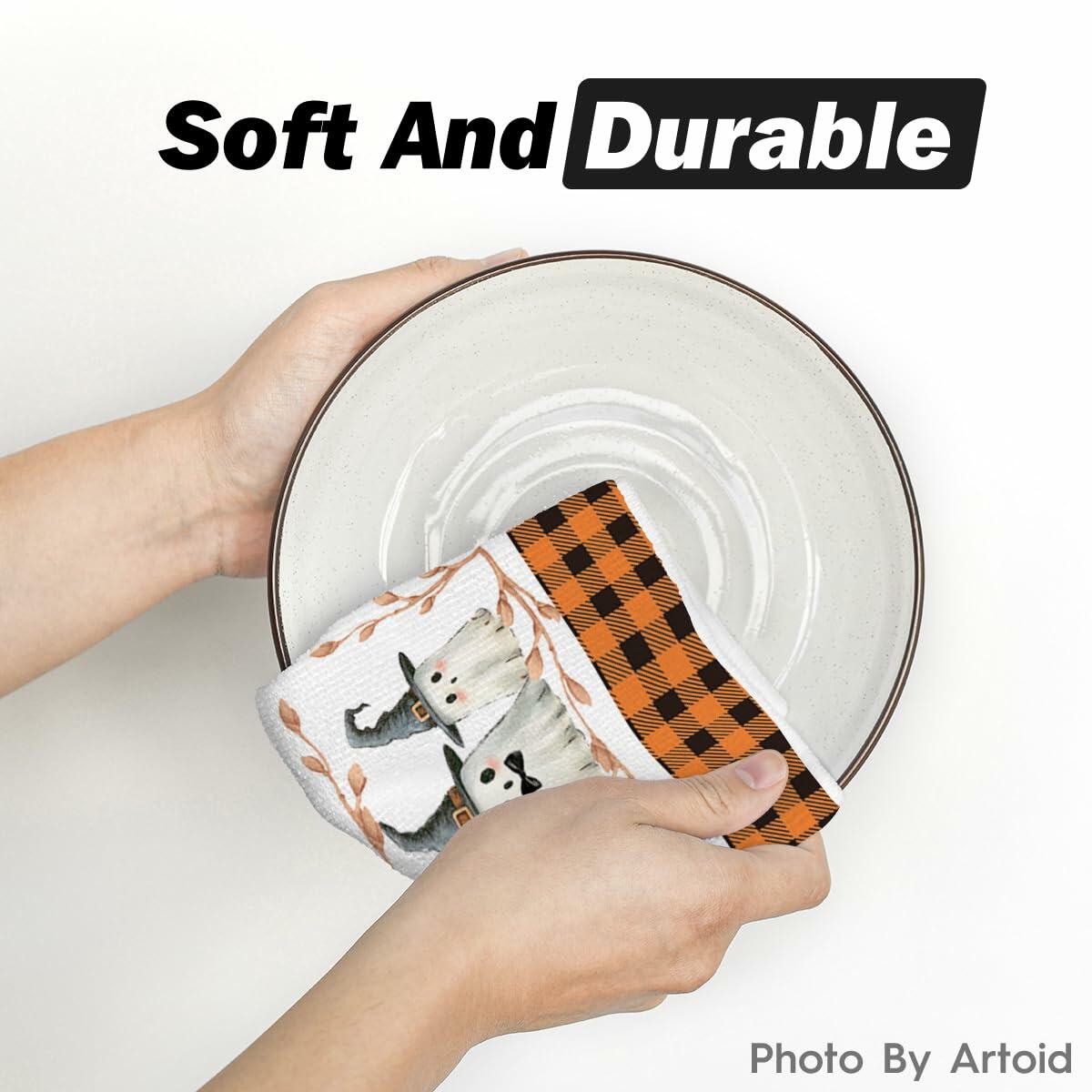 Artoid Mode Halloween Kitchen Towels 18x26 Inch Orange Black Set of 2