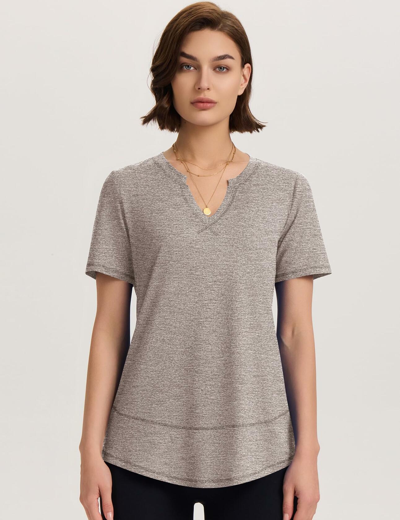 TCOT Womens V Neck Loose Workout Gym Shirt Light Brown Size S