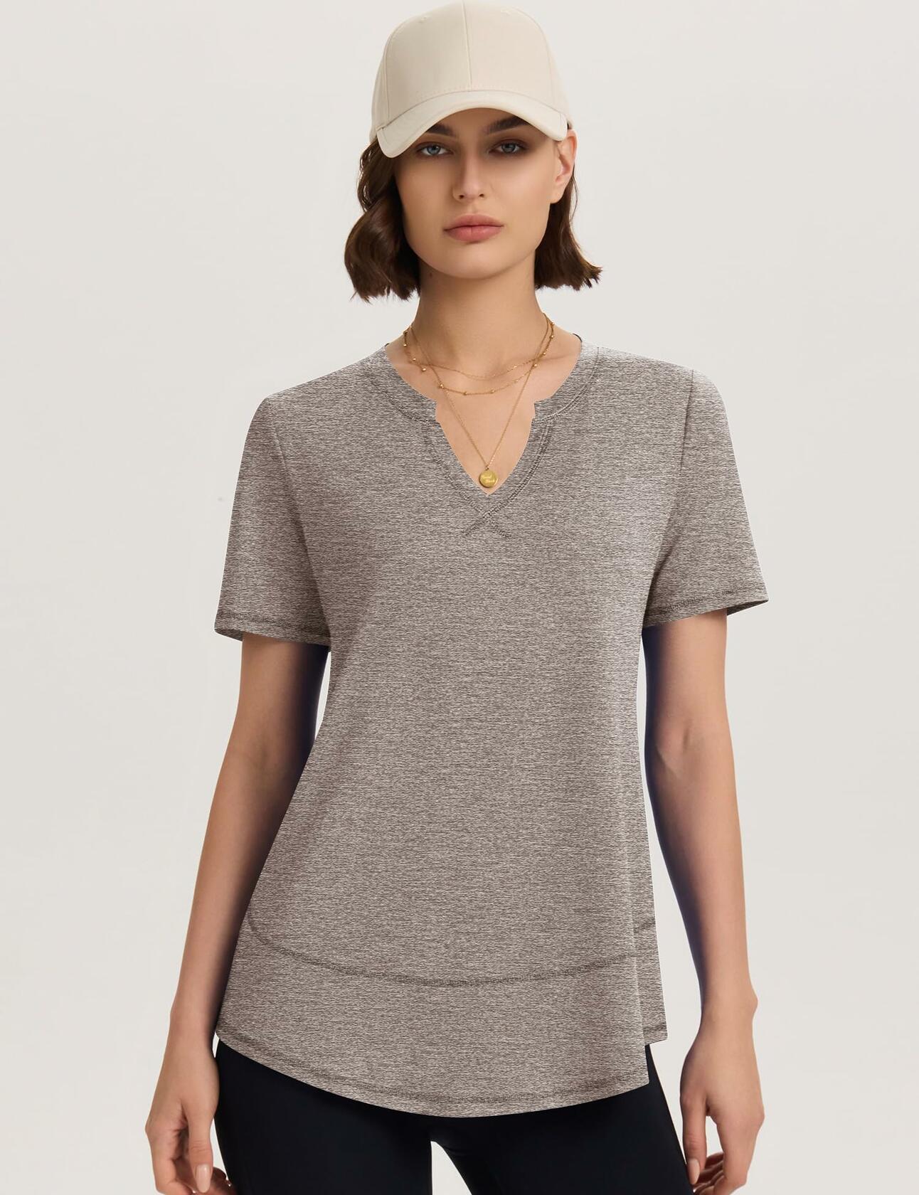 TCOT Womens V Neck Loose Workout Gym Shirt Light Brown Size S