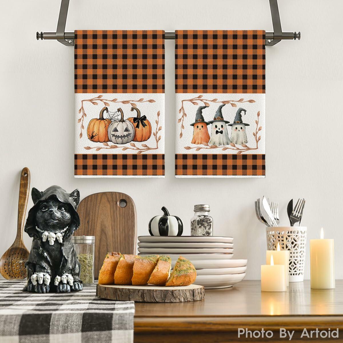 Artoid Mode Halloween Kitchen Towels 18x26 Inch Orange Black Set of 2