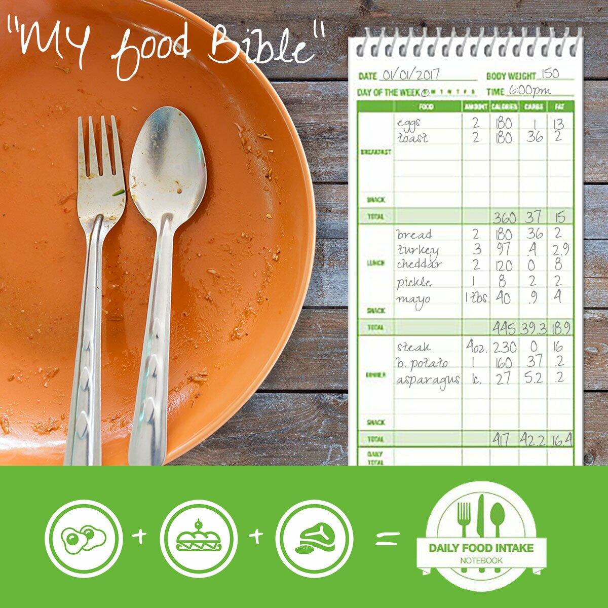 Portage Food Diet Journal 3 Pack Daily Meal Tracker 4x8in 70 Sheets Each