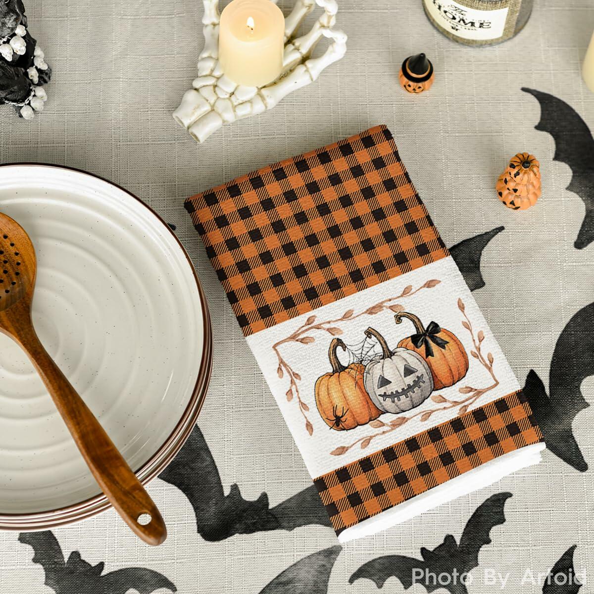 Artoid Mode Halloween Kitchen Towels 18x26 Inch Orange Black Set of 2