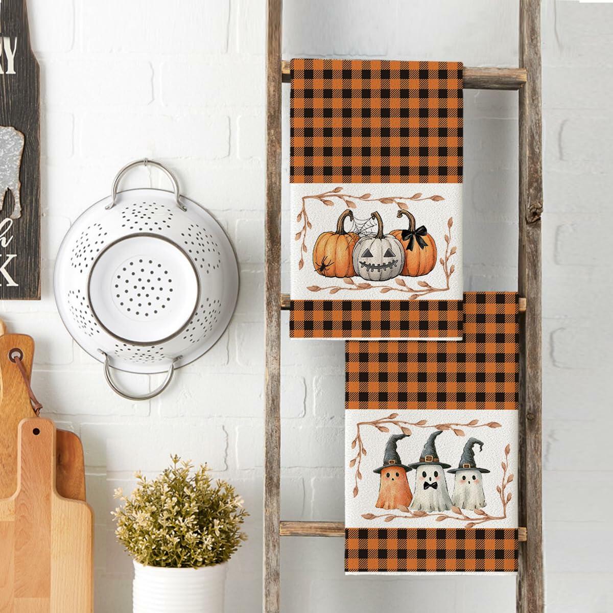 Artoid Mode Halloween Kitchen Towels 18x26 Inch Orange Black Set of 2