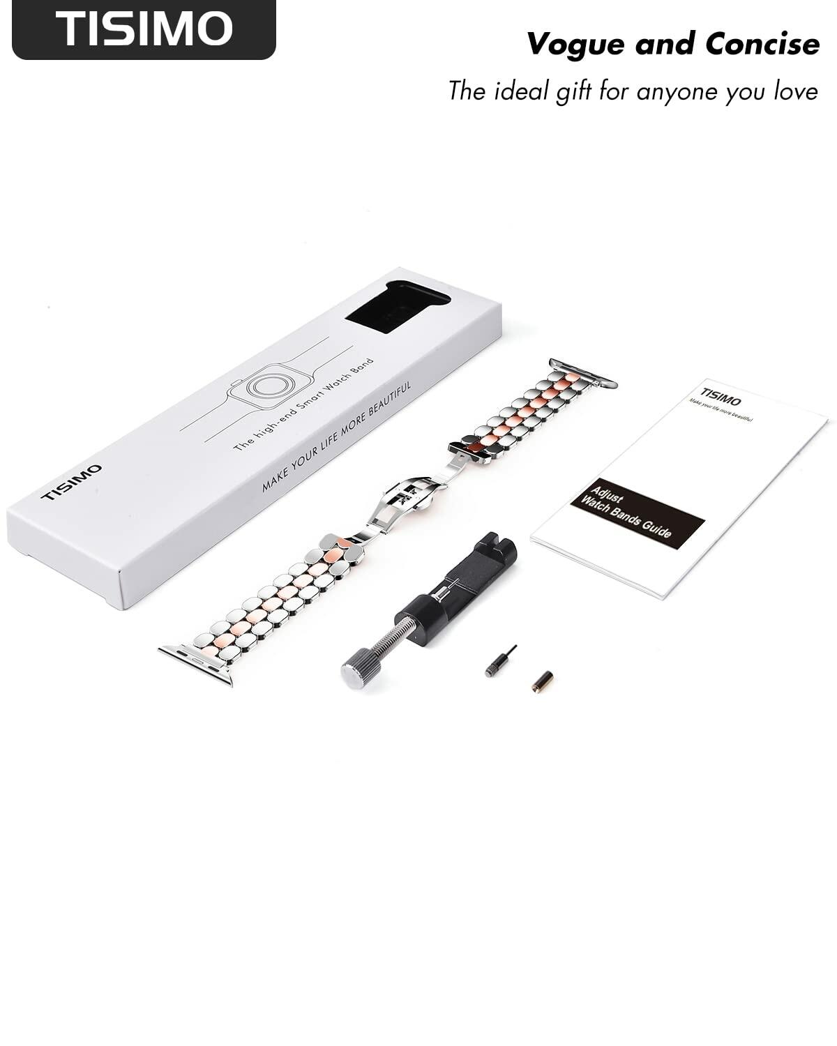 TISIMO Stainless Steel Apple Watch Band Silver Rose Gold Size 38-45mm