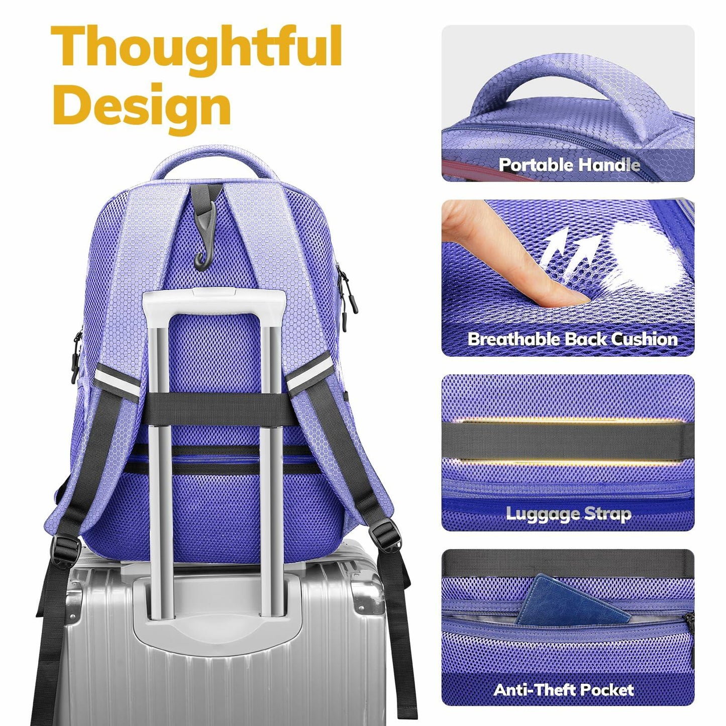 Ytonet Gym Backpack Large Water Resistant 15.6" Laptop Shoe Compartment Purple L