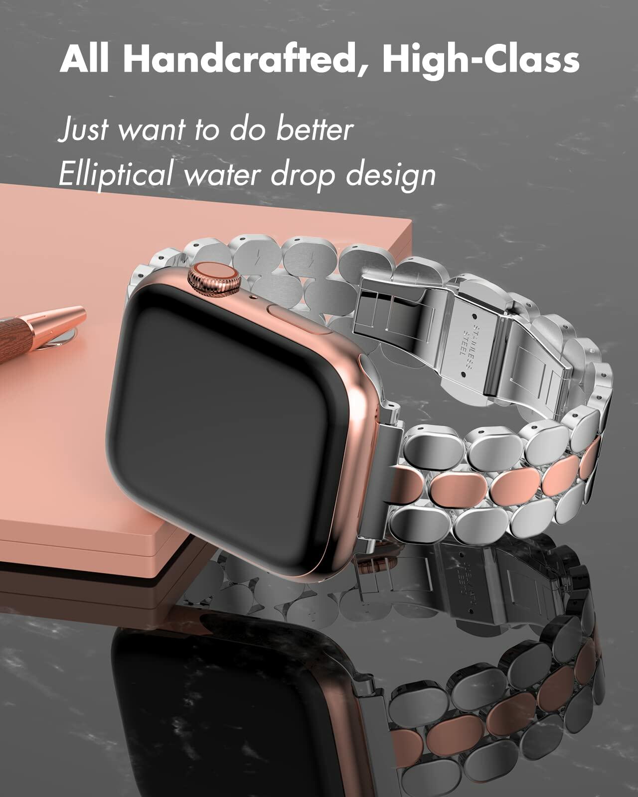 TISIMO Stainless Steel Apple Watch Band Silver Rose Gold Size 38-45mm