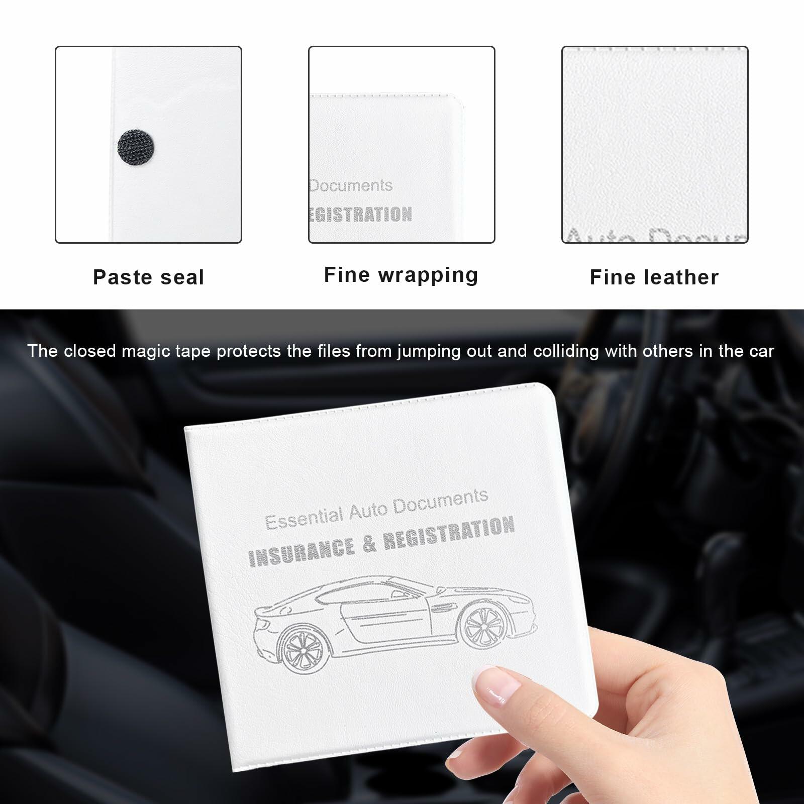 Yourkar 4PCS Car Registration Insurance Holder Organizer Magic Tape White Big