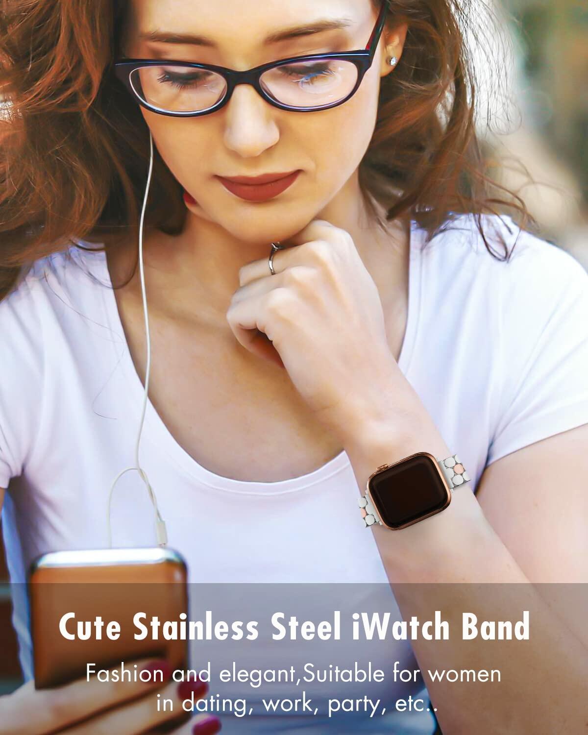 TISIMO Stainless Steel Apple Watch Band Silver Rose Gold Size 38-45mm