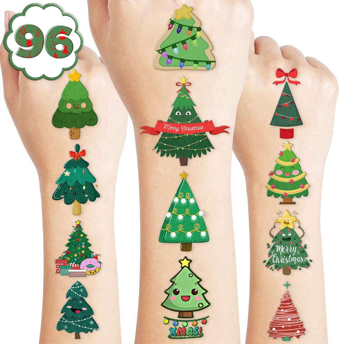 MeoIsDaBest 105 PCS Christmas Tree Temporary Tattoos Multi Color Party Favors