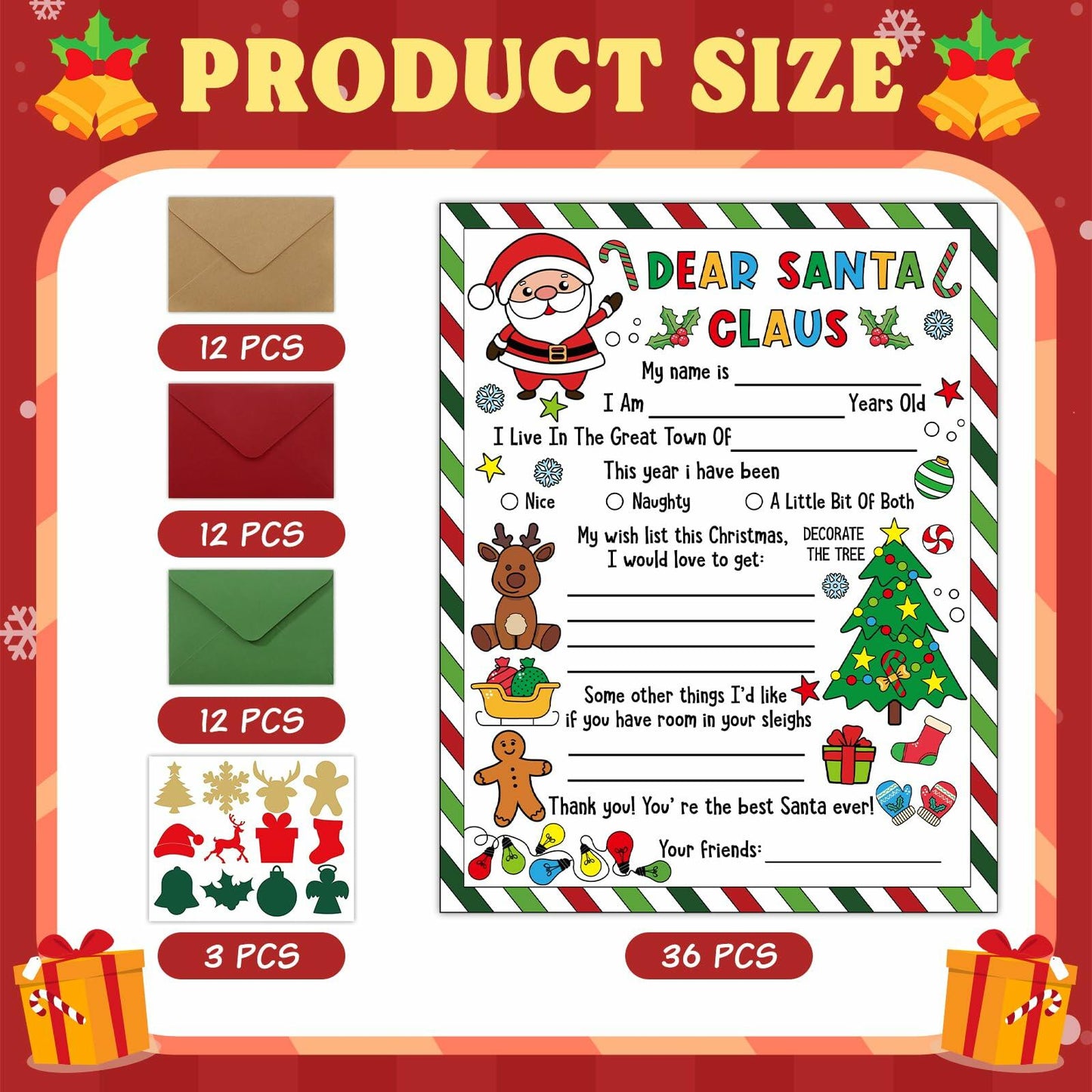 36 Sets Letter to Santa with Envelopes Stickers Coloring Xmas Crafts Kids
