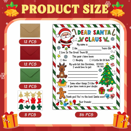 36 Sets Letter to Santa with Envelopes Stickers Coloring Xmas Crafts Kids